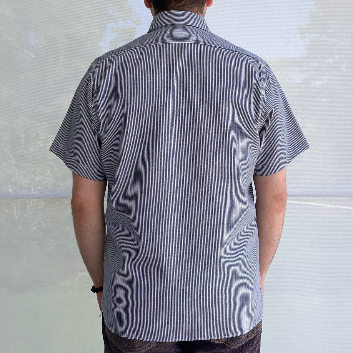 Ragtime Triple Stitch Hickory Stripe S/S Shirts in Dark Blue