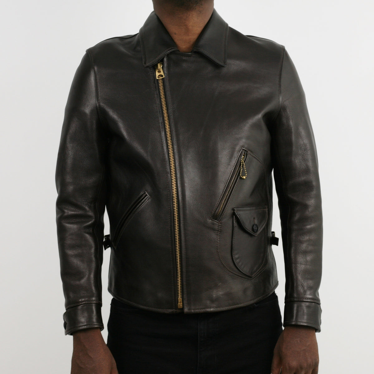 Limited - Vegetable Tanned Hand-Dyed Horsehide D-Pocket Double Riders  Jacket in Brown (HR-56)