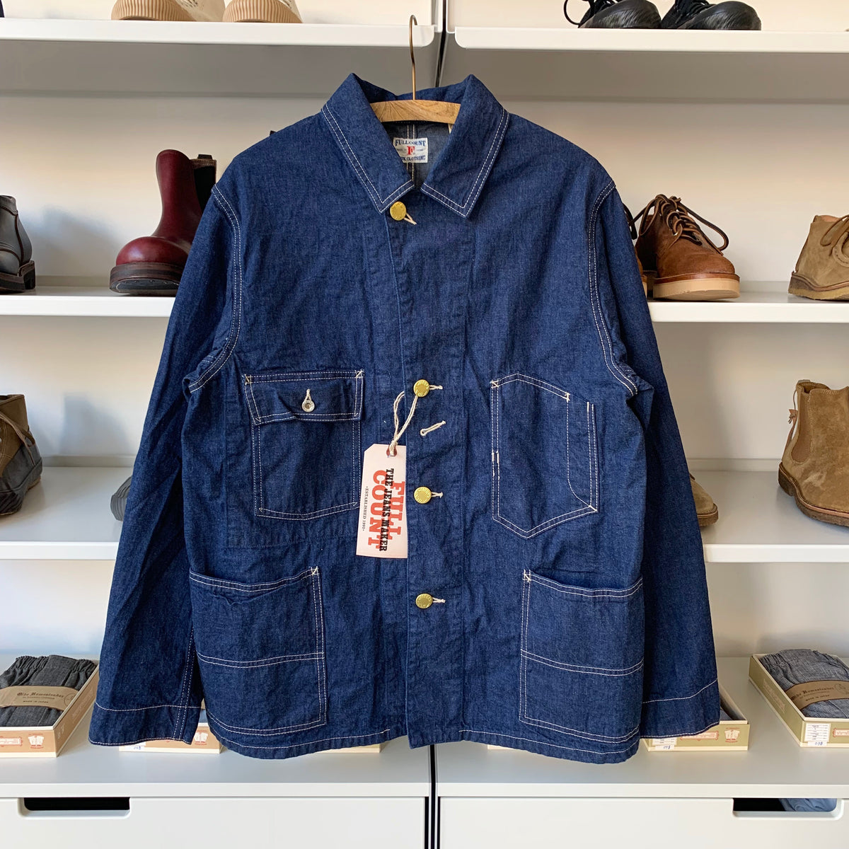 Lightweight Coverall Jacket in 9.25oz Indigo Denim with Removable Buttons -  OW