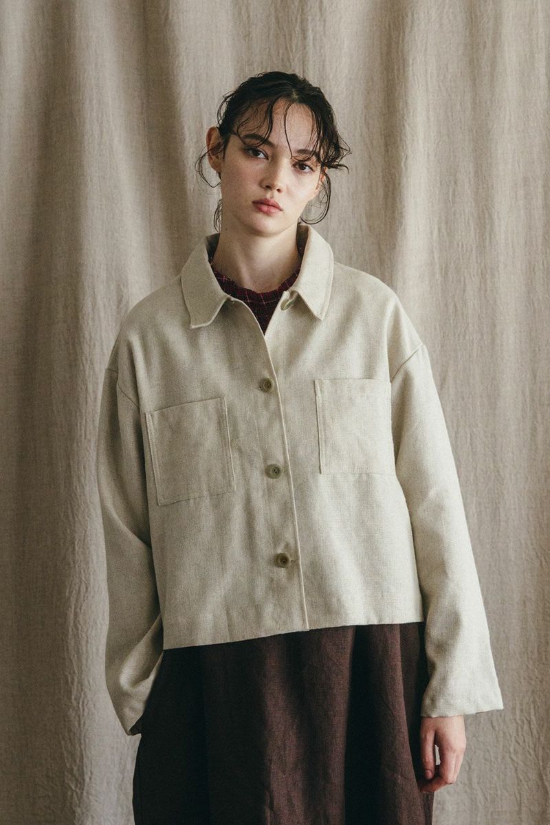 FOG LINEN WORK - LILIJA WOOL LINEN SHORT JACKET NATURAL - Tempo