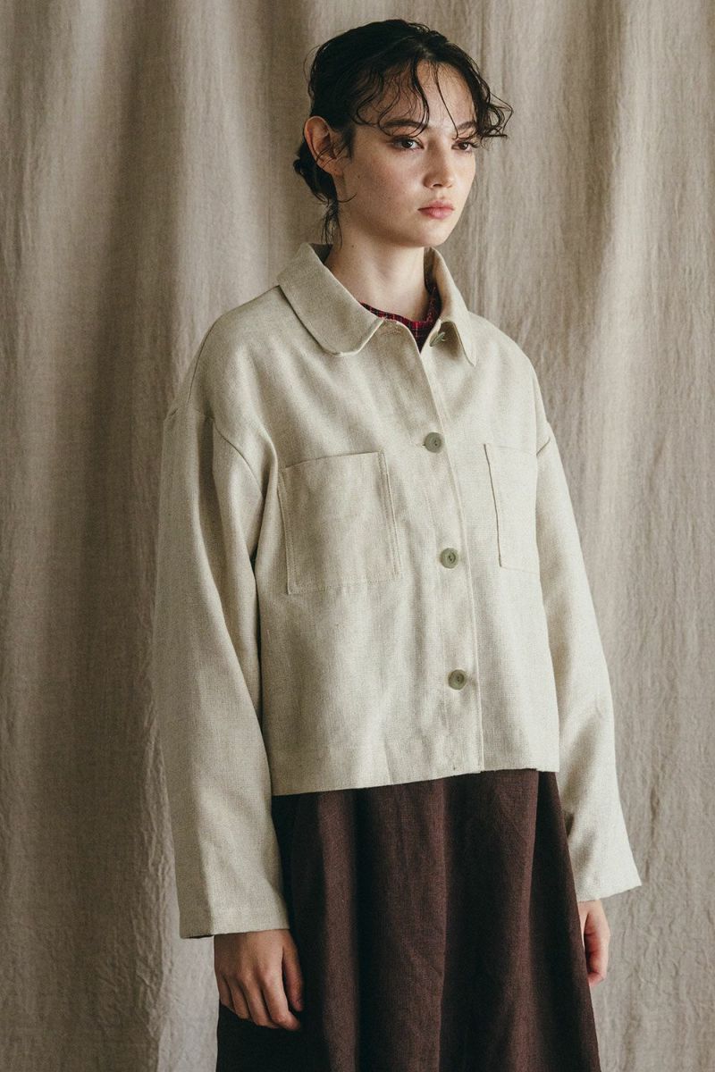 FOG LINEN WORK - LILIJA WOOL LINEN SHORT JACKET NATURAL - Tempo