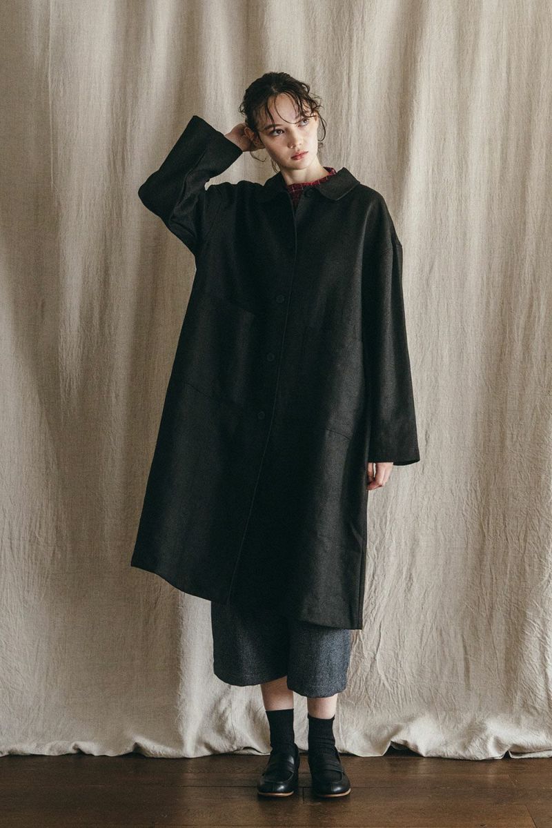 FOG LINEN WORK - RASA WOOL LINEN COAT BLACK - Tempo
