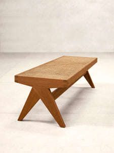 Teak and Cane Bench by Pierre Jeanneret & Chandigarh Collective