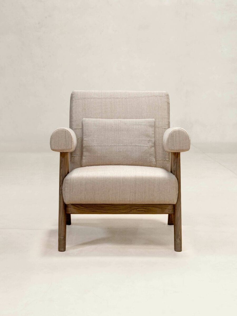 Upholstered Easy Armchair in KeSa Sand by Pierre Jeanneret & Chandigarh Collective - Tempo