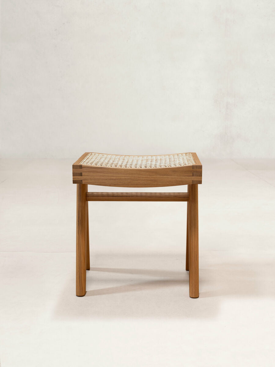Low Cane Stool by Pierre Jeanneret & Chandigarh Collective - Tempo