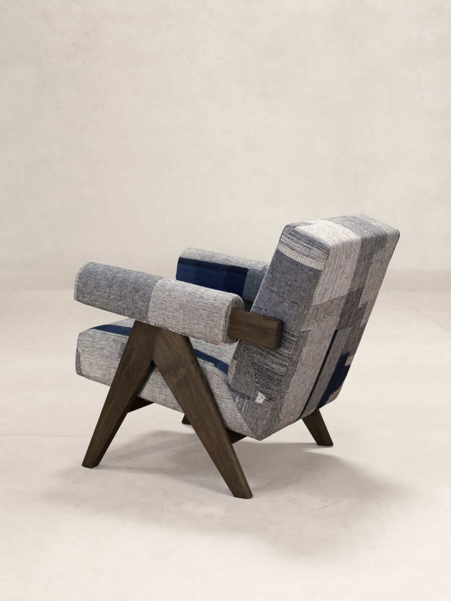 Upholstered Easy Armchair in KeSa Indigo by Pierre Jeanneret & Chandigarh Collective - Tempo