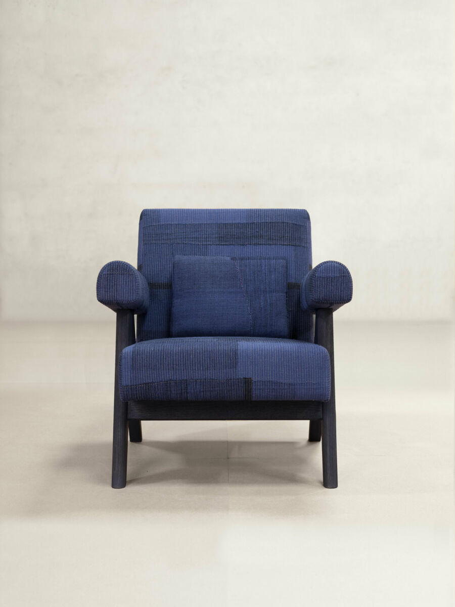 Upholstered Easy Armchair in KeSa Cobalt by Pierre Jeanneret & Chandigarh Collective - Tempo