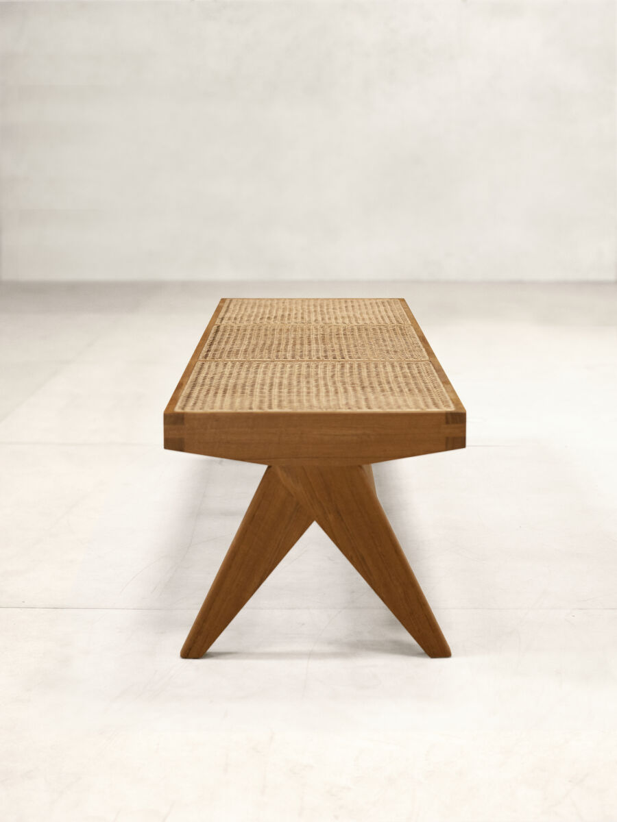 Teak and Cane Bench by Pierre Jeanneret & Chandigarh Collective - Tempo