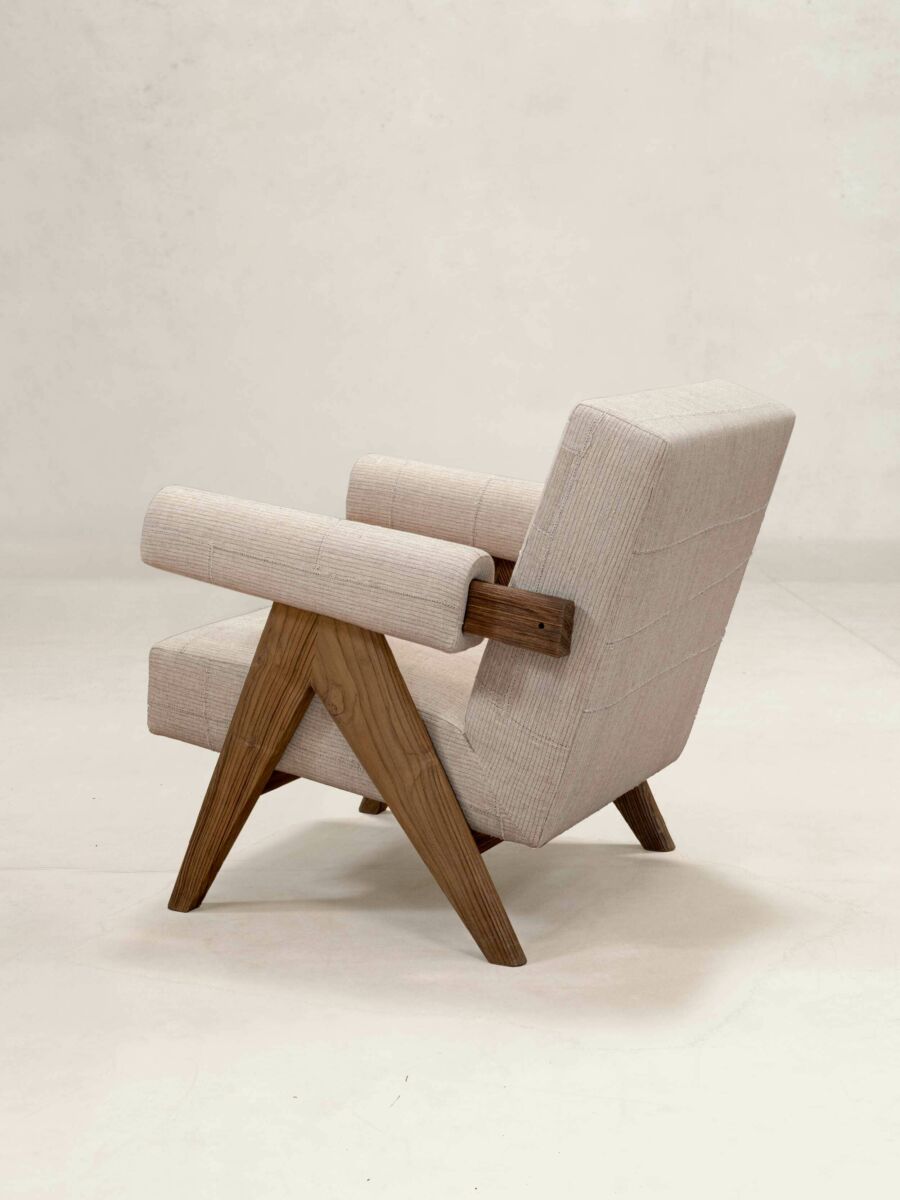 Upholstered Easy Armchair in KeSa Sand by Pierre Jeanneret & Chandigarh Collective - Tempo
