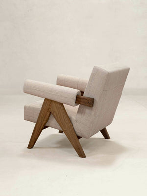 Upholstered Easy Armchair in KeSa Sand by Pierre Jeanneret & Chandigarh Collective