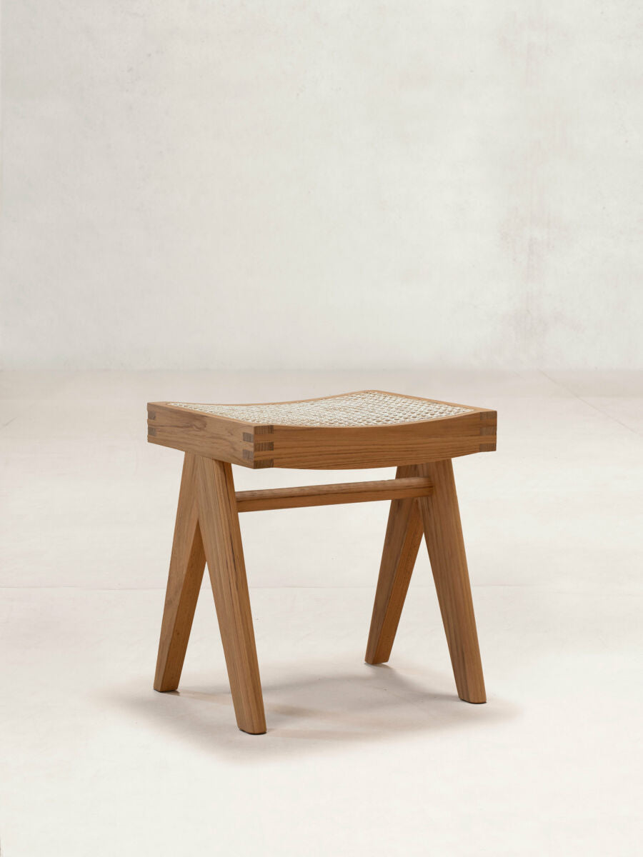 Low Cane Stool by Pierre Jeanneret & Chandigarh Collective - Tempo