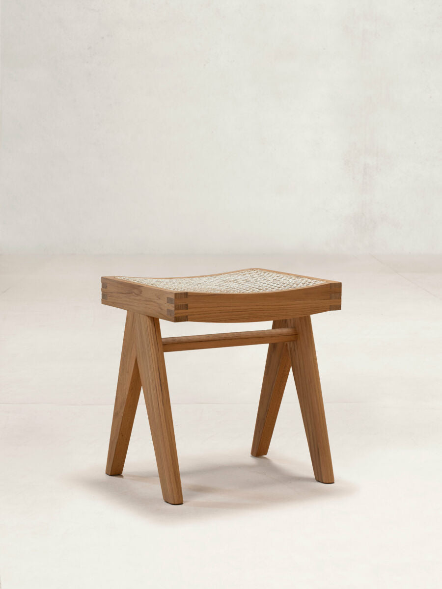 Low Cane Stool by Pierre Jeanneret & Chandigarh Collective