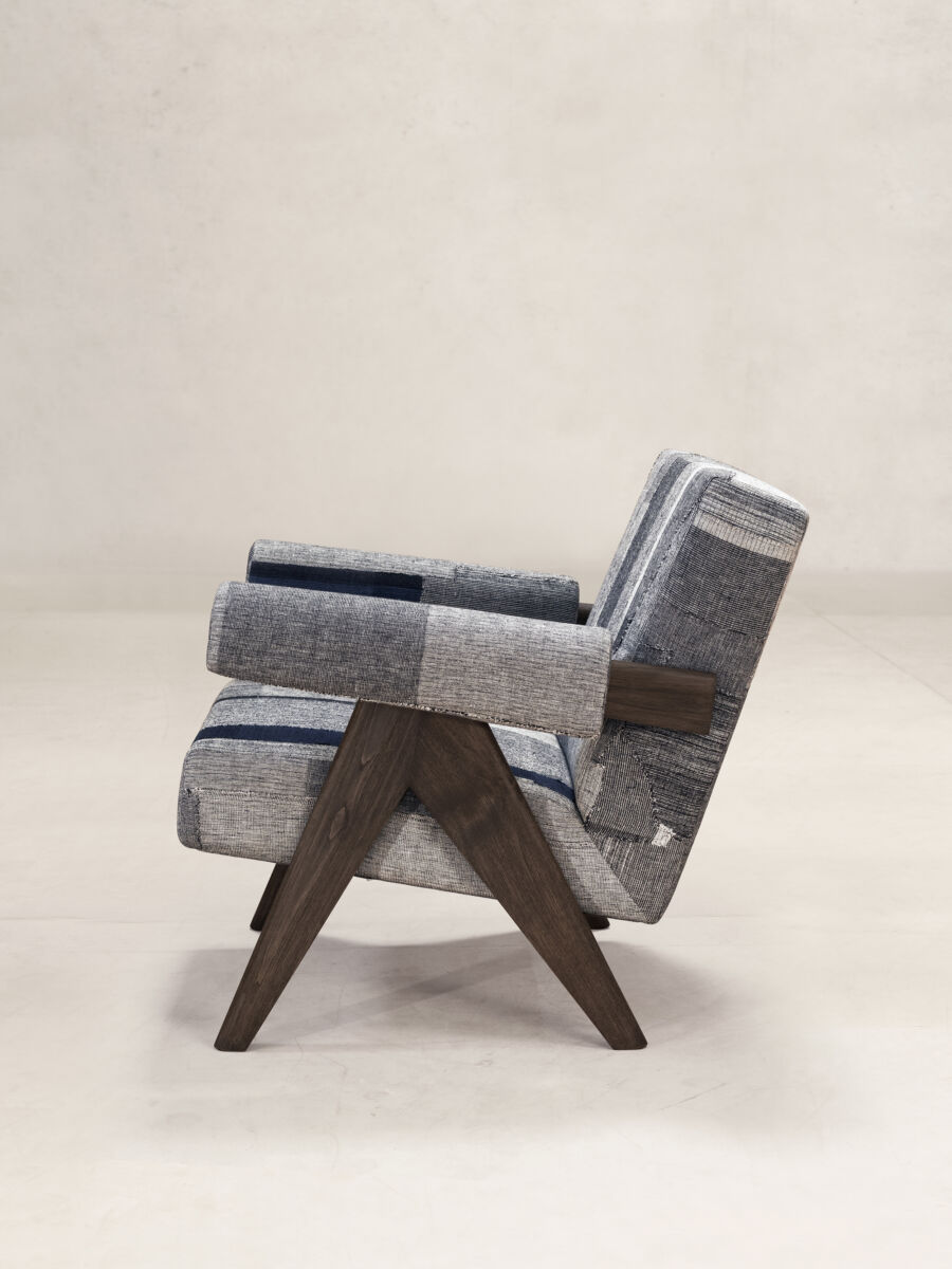Upholstered Easy Armchair in KeSa Indigo by Pierre Jeanneret & Chandigarh Collective - Tempo