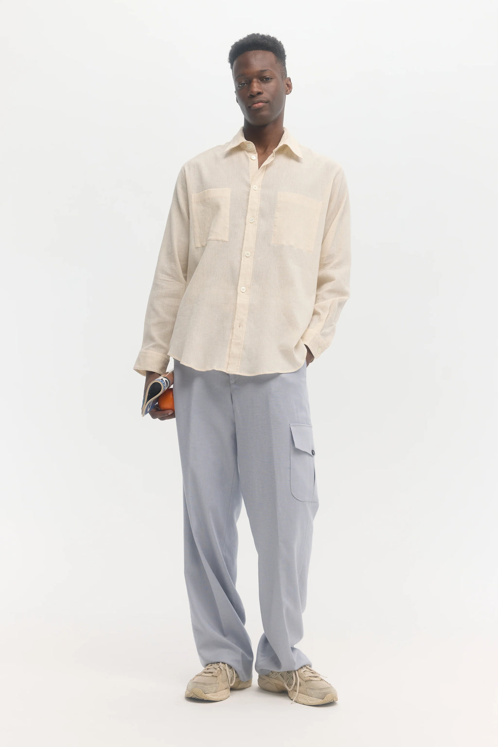 École de Pensée - Ecru Cotton Linen Ramie Crepe Regular Fit Pocket Shirt - Tempo