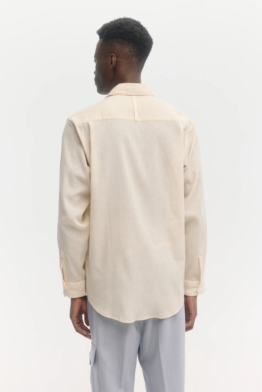 École de Pensée - Ecru Cotton Linen Ramie Crepe Regular Fit Pocket Shirt - Tempo