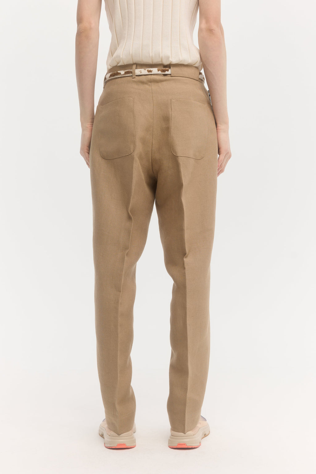 École de Pensée - Dark Sand Linen Straight Center Press Trousers - Tempo