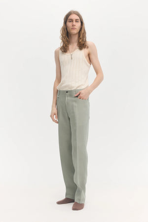 Lichen Linen Straight Center Press Trousers