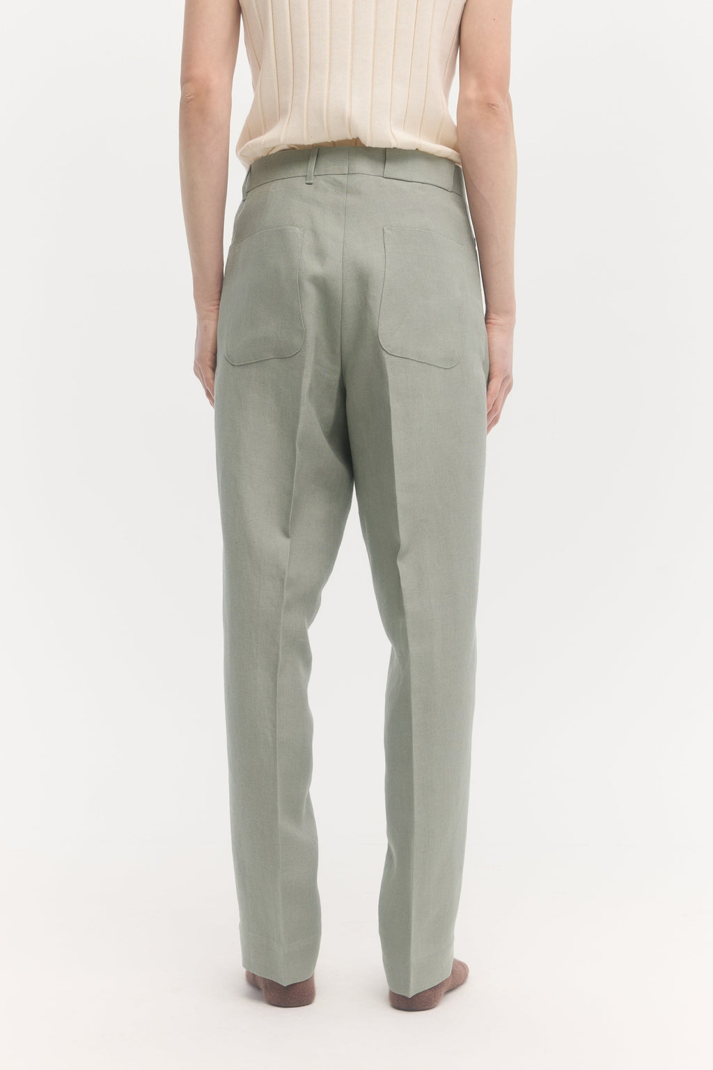 École de Pensée - Lichen Linen Straight Center Press Trousers - Tempo