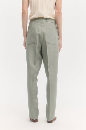 Lichen Linen Straight Center Press Trousers