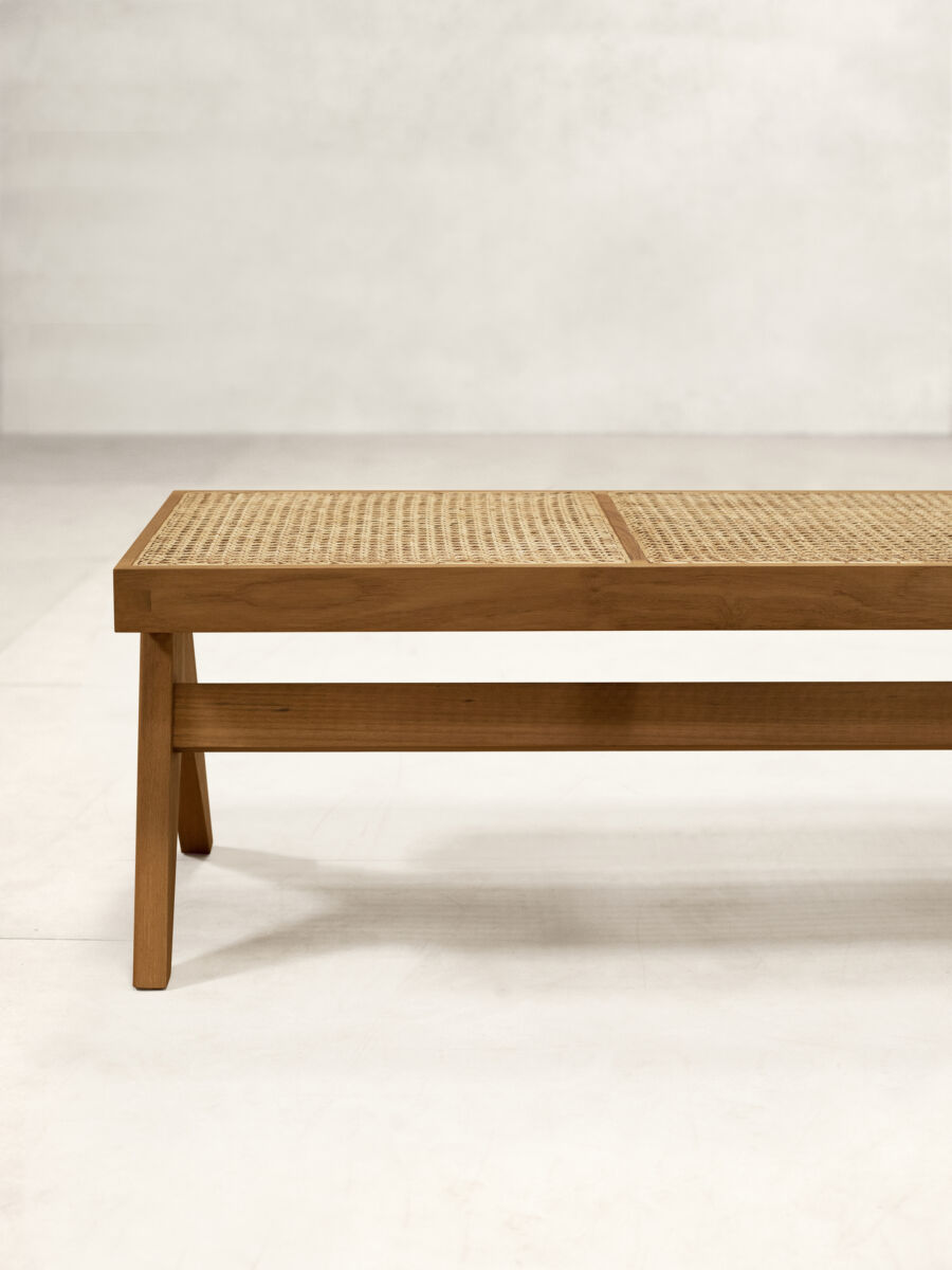 Teak and Cane Bench by Pierre Jeanneret & Chandigarh Collective - Tempo