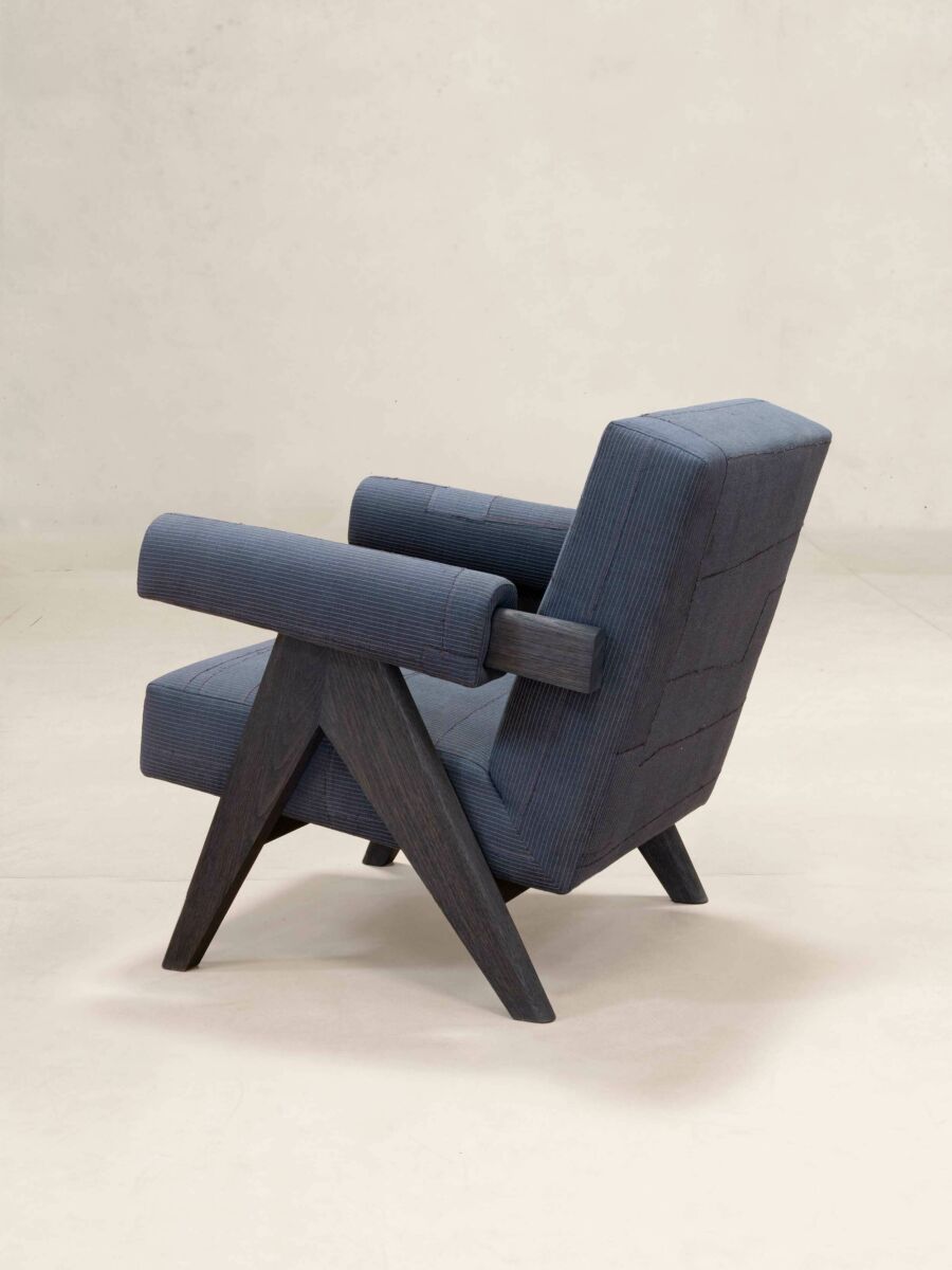 Upholstered Easy Armchair in KeSa Ink by Pierre Jeanneret & Chandigarh Collective