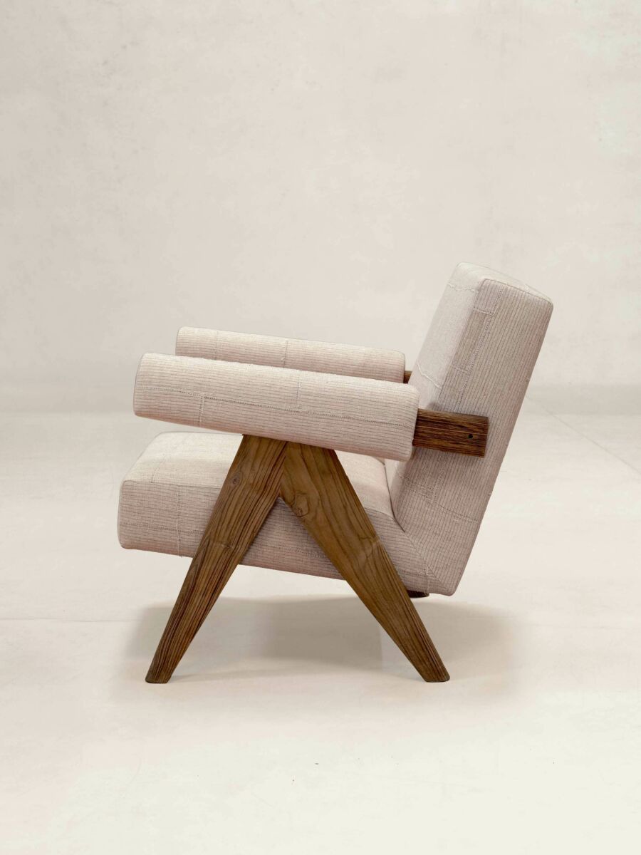 Upholstered Easy Armchair in KeSa Sand by Pierre Jeanneret & Chandigarh Collective - Tempo