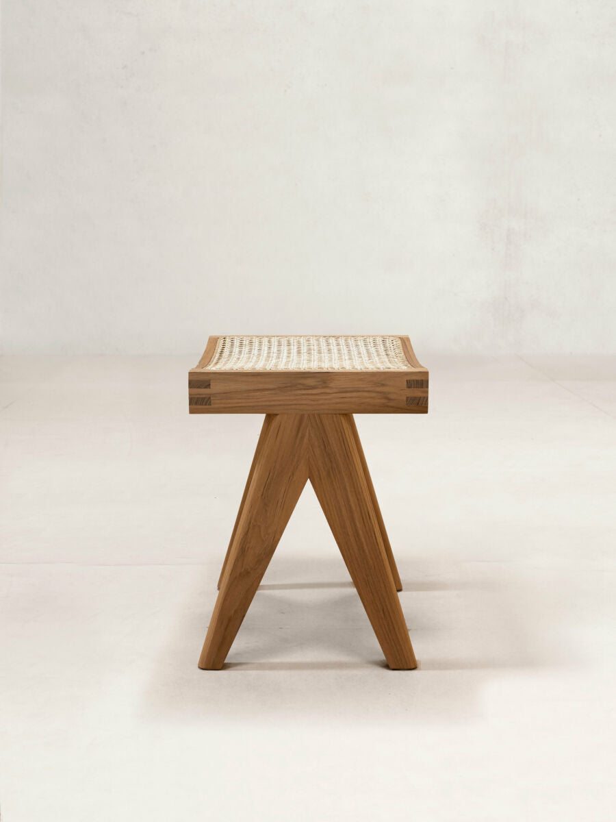 Low Cane Stool by Pierre Jeanneret & Chandigarh Collective