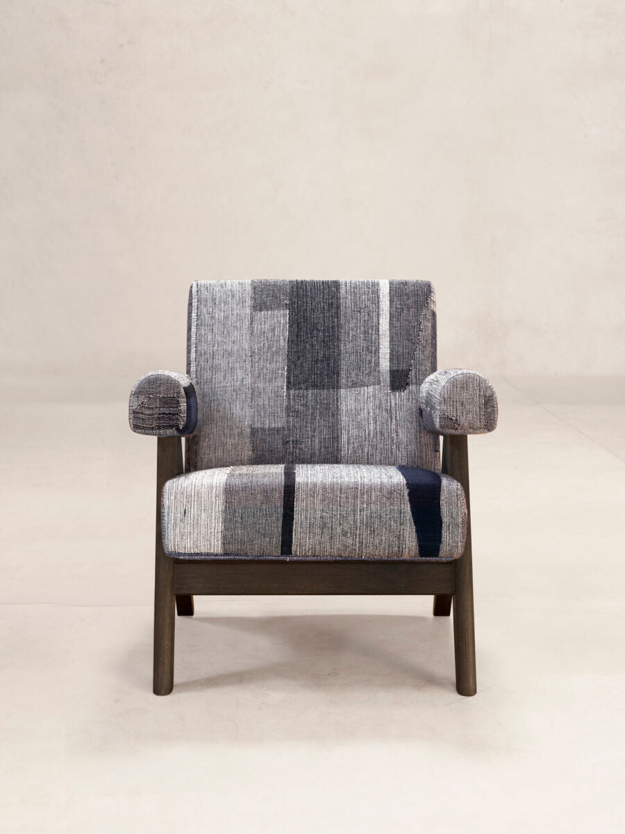 Upholstered Easy Armchair in KeSa Indigo by Pierre Jeanneret & Chandigarh Collective - Tempo