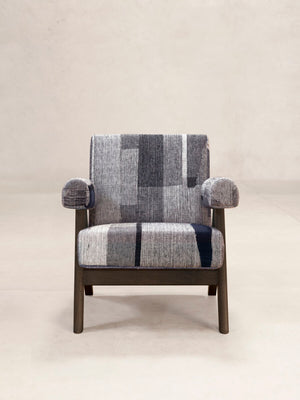 Upholstered Easy Armchair in KeSa Indigo by Pierre Jeanneret & Chandigarh Collective