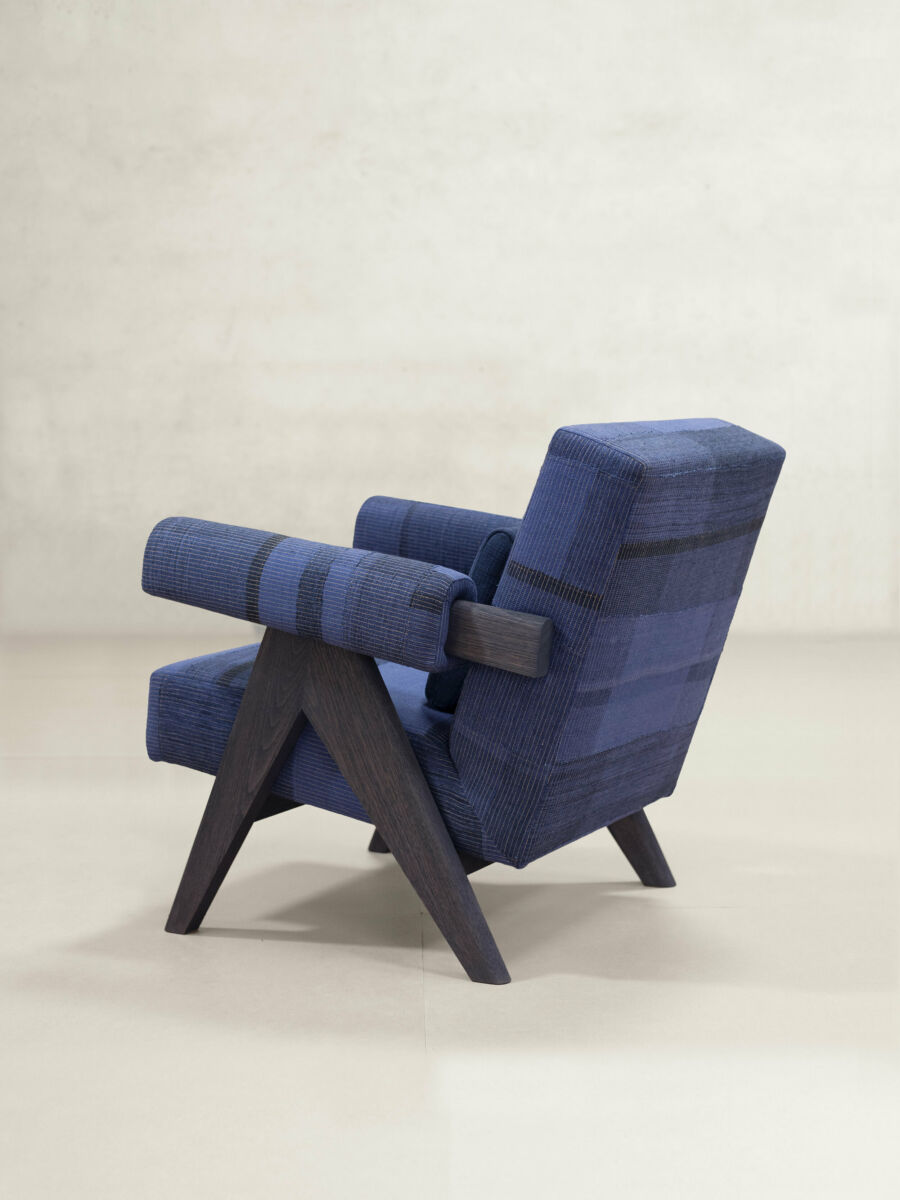 Upholstered Easy Armchair in KeSa Cobalt by Pierre Jeanneret & Chandigarh Collective - Tempo
