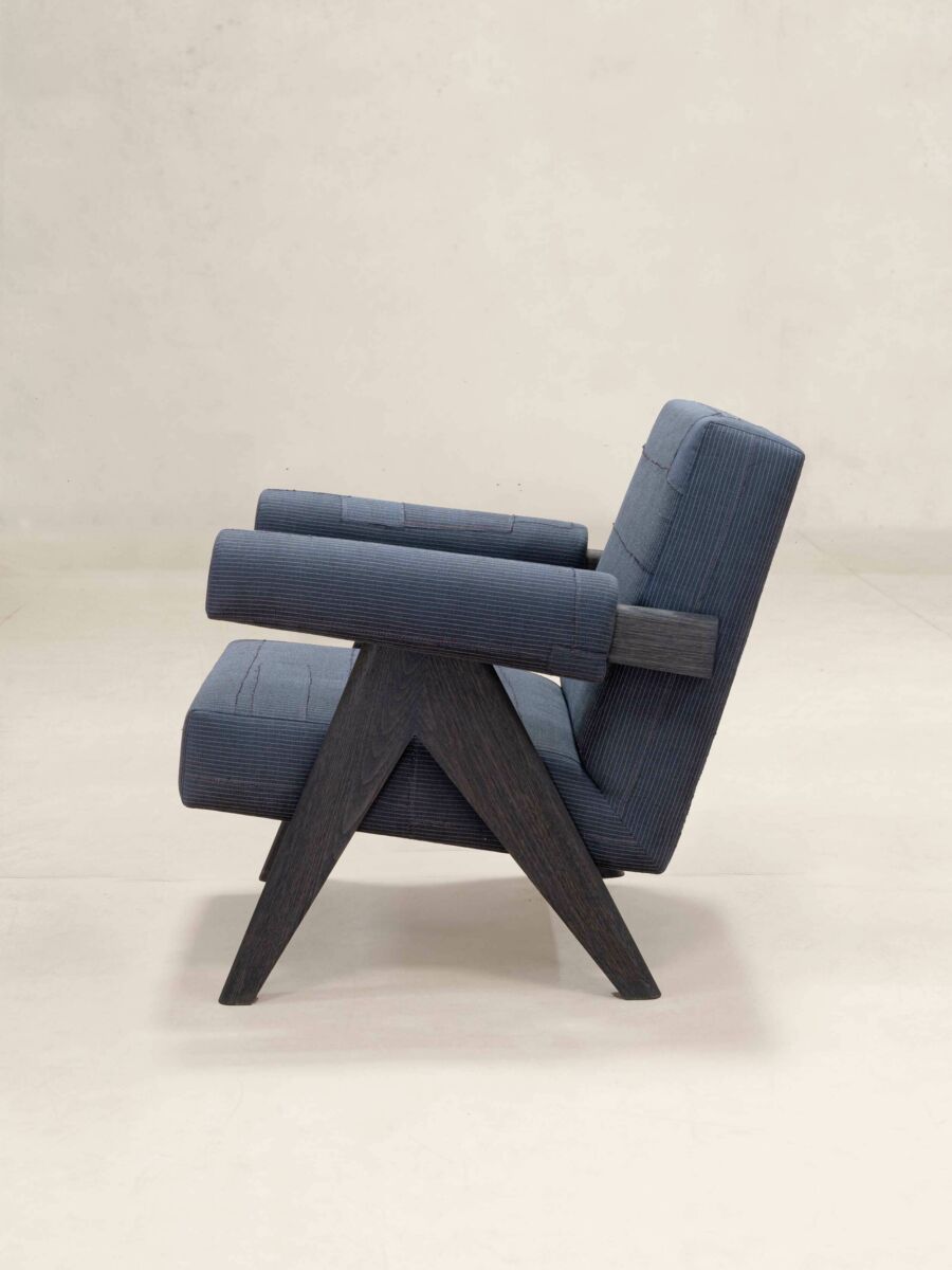 Upholstered Easy Armchair in KeSa Ink by Pierre Jeanneret & Chandigarh Collective