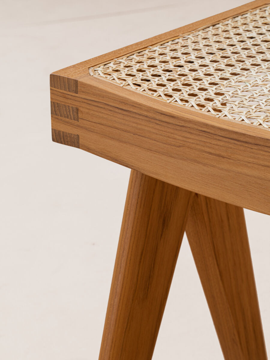 Low Cane Stool by Pierre Jeanneret & Chandigarh Collective - Tempo