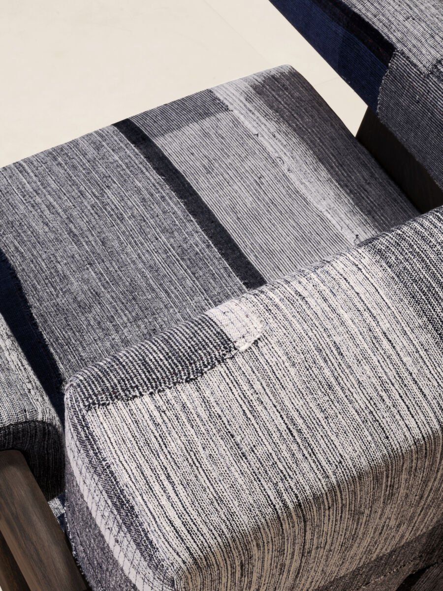 Upholstered Easy Armchair in KeSa Indigo by Pierre Jeanneret & Chandigarh Collective - Tempo