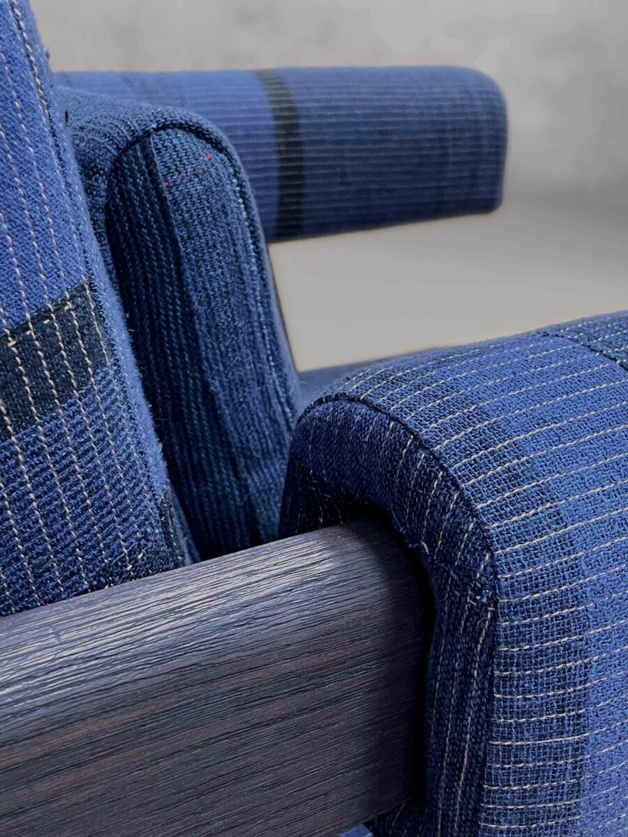 Upholstered Easy Armchair in KeSa Cobalt by Pierre Jeanneret & Chandigarh Collective - Tempo