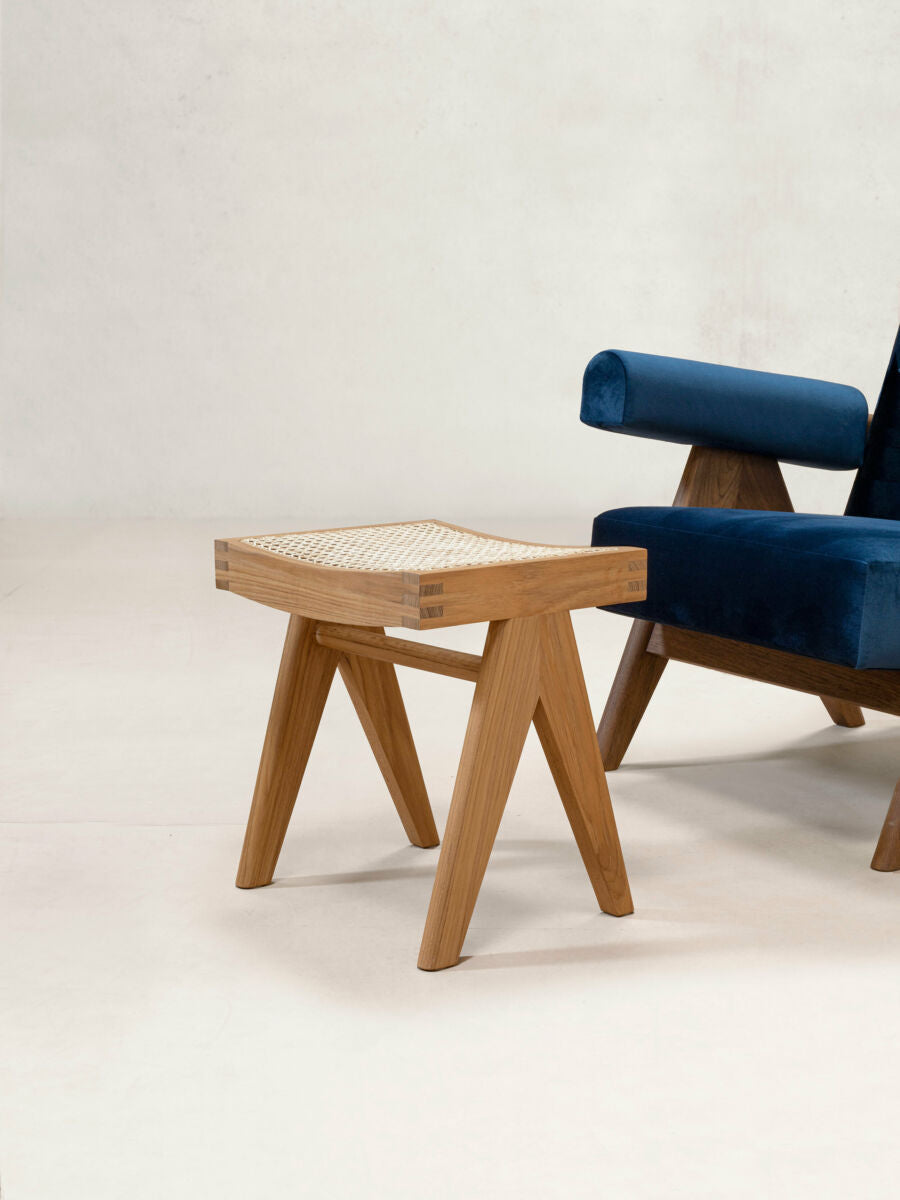 Low Cane Stool by Pierre Jeanneret & Chandigarh Collective - Tempo