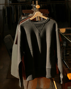 Double-V Set-In Sleeve Tsuriami Loopwheel Mother Cotton Sweat Shirt in Ink Black