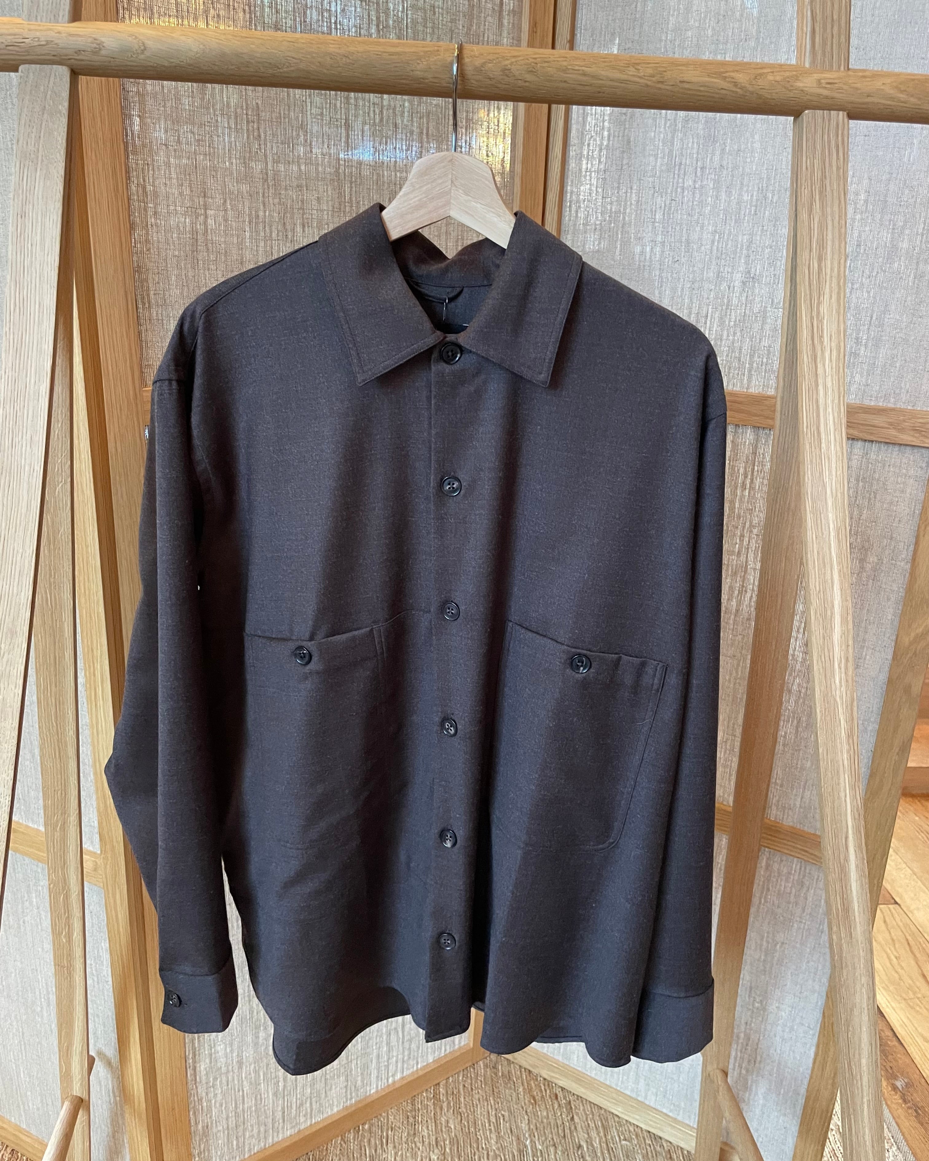 Brushed Wool Overshirt in Dark Brown