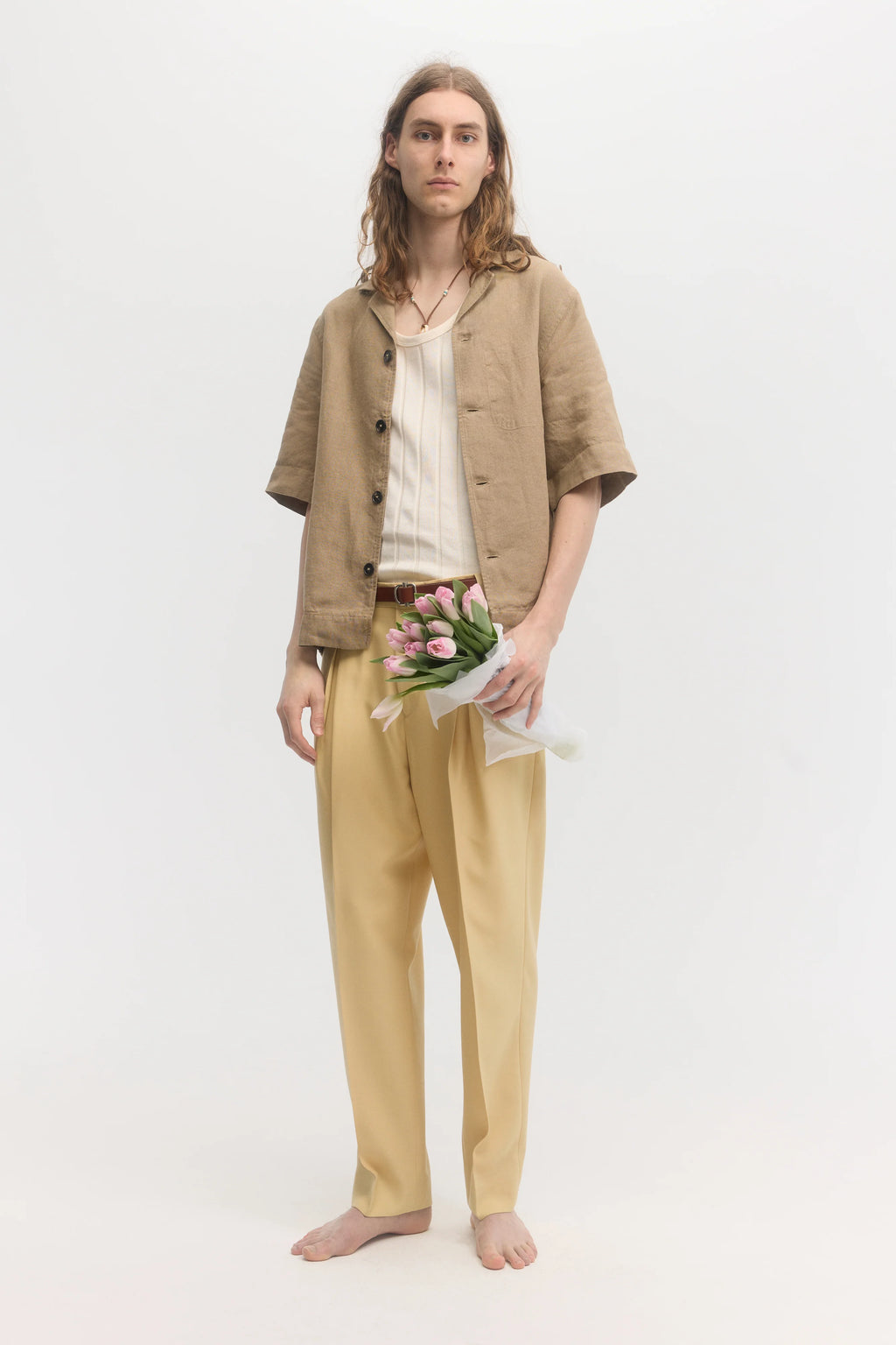 École de Pensée - Dark Sand Linen Relaxed Fit Short Sleeve Shirt - Tempo