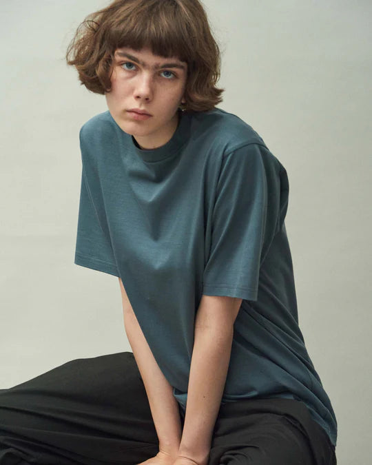 Crew Neck T Organic Twin Jersey | Blue Gray - Tempo