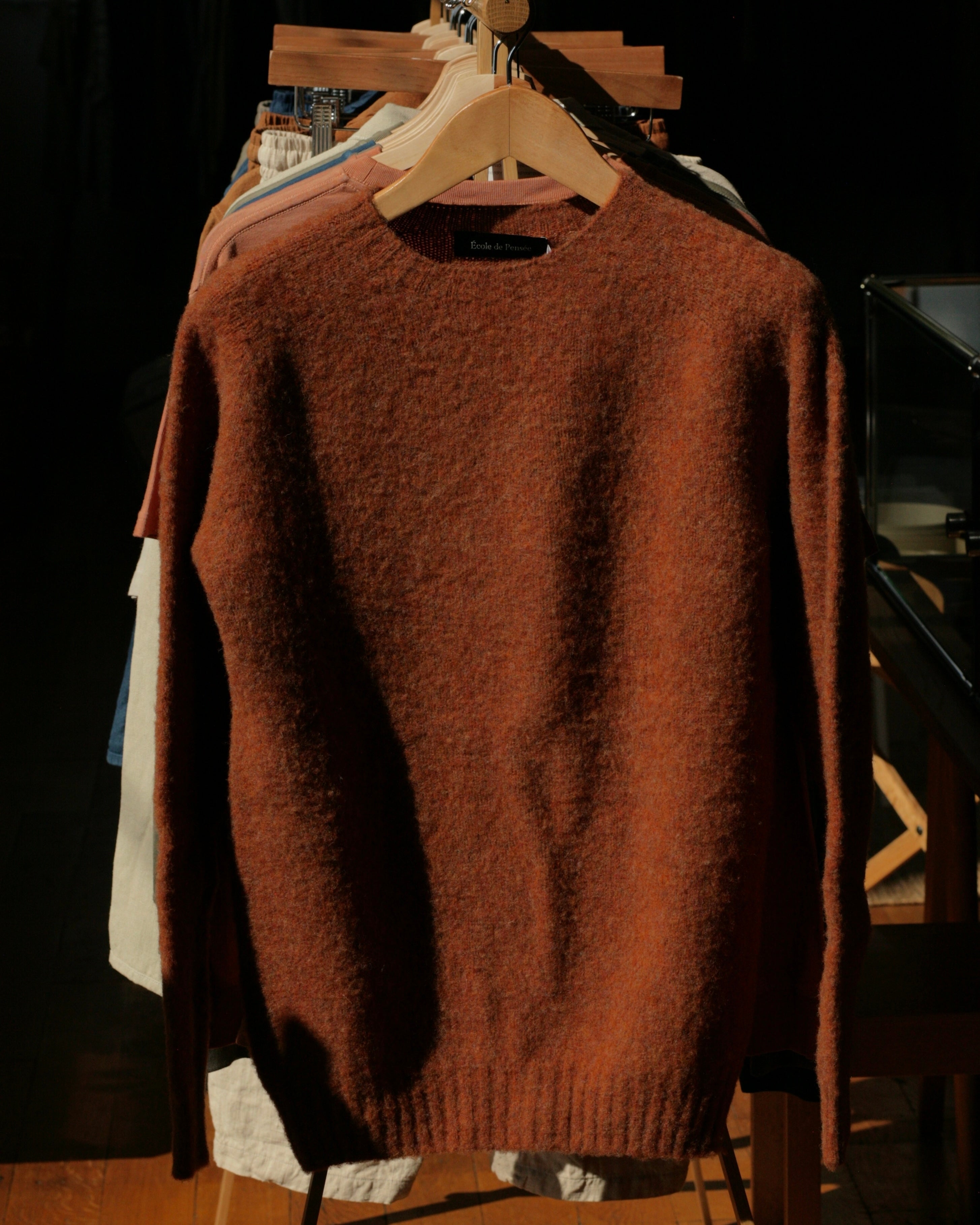 Brushed Shetland Wool Crewneck in Rust