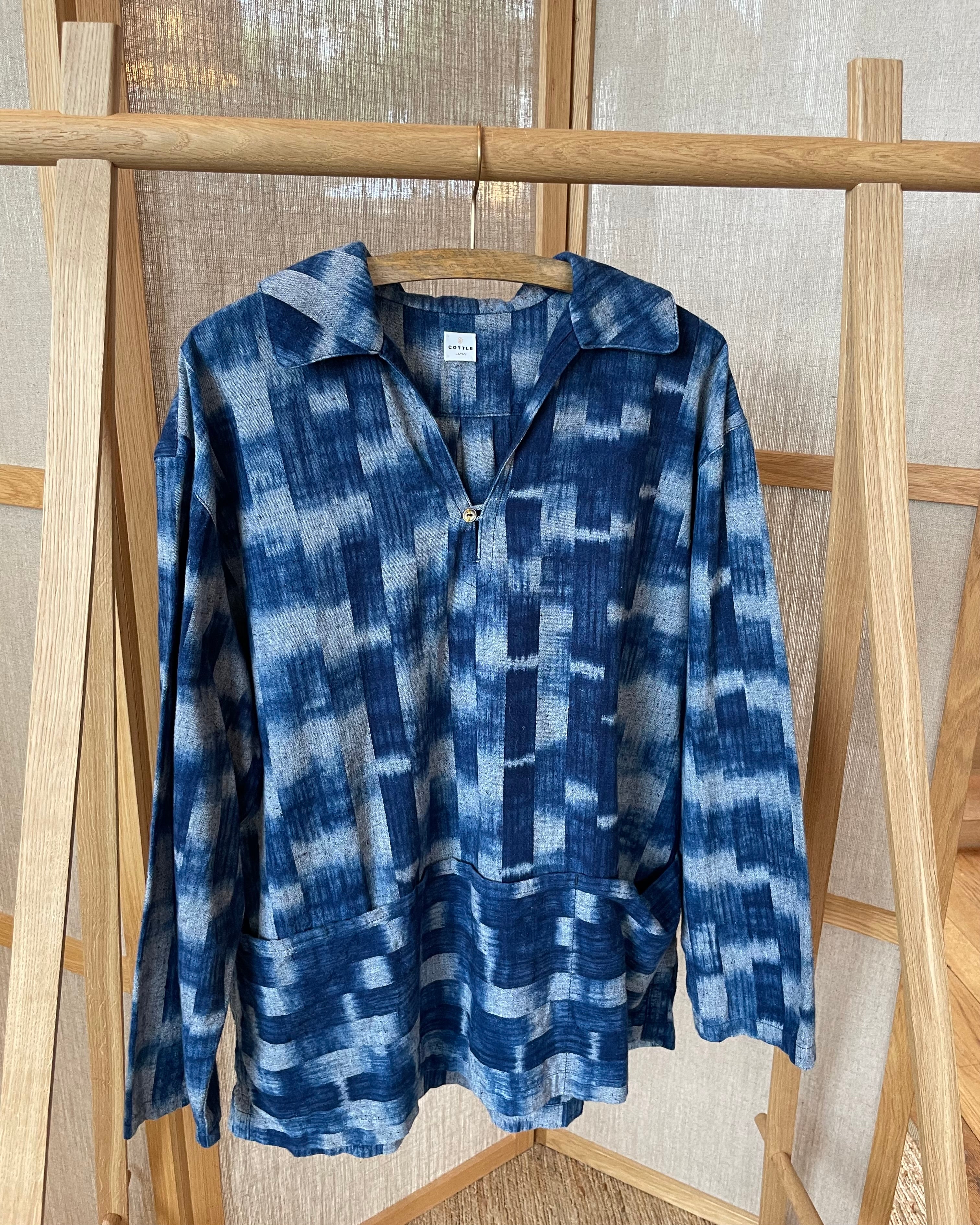 COTTLE - Atelier Smock Shirt - Bingo Fushiori - Aki-Kasuri Indigo - Tempo
