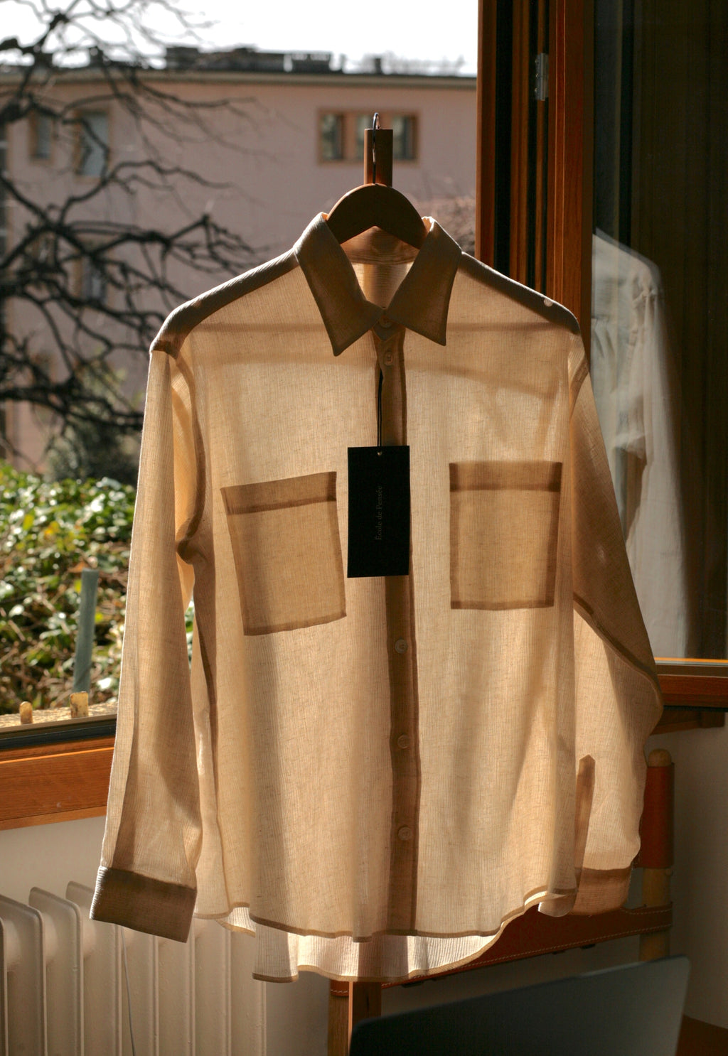 École de Pensée - Ecru Cotton Linen Ramie Crepe Regular Fit Pocket Shirt - Tempo