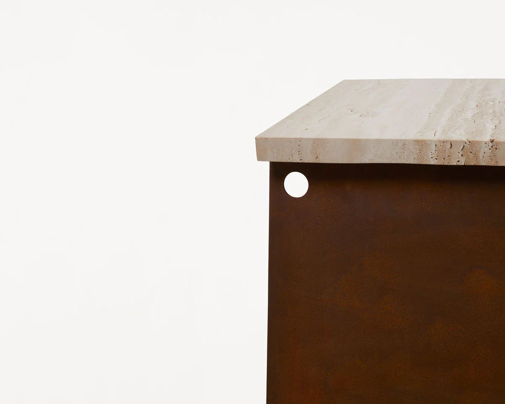 64 PLINTH | BLACKENED STEEL / TRAVERTINE - Tempo