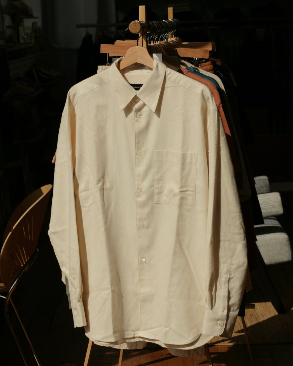 École de Pensée - Cream Brushed Organic Cotton Flannel Relaxed Shirt - Tempo
