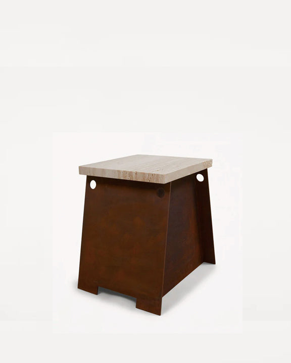 64 PLINTH | BLACKENED STEEL / TRAVERTINE - Tempo