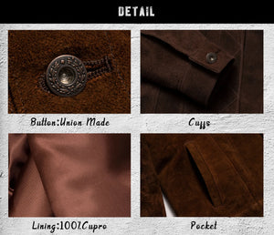 DOUBLE HELIX - Chocolate Brown Suede Horsehide Type III Jacket with Side Pockets - Tempo