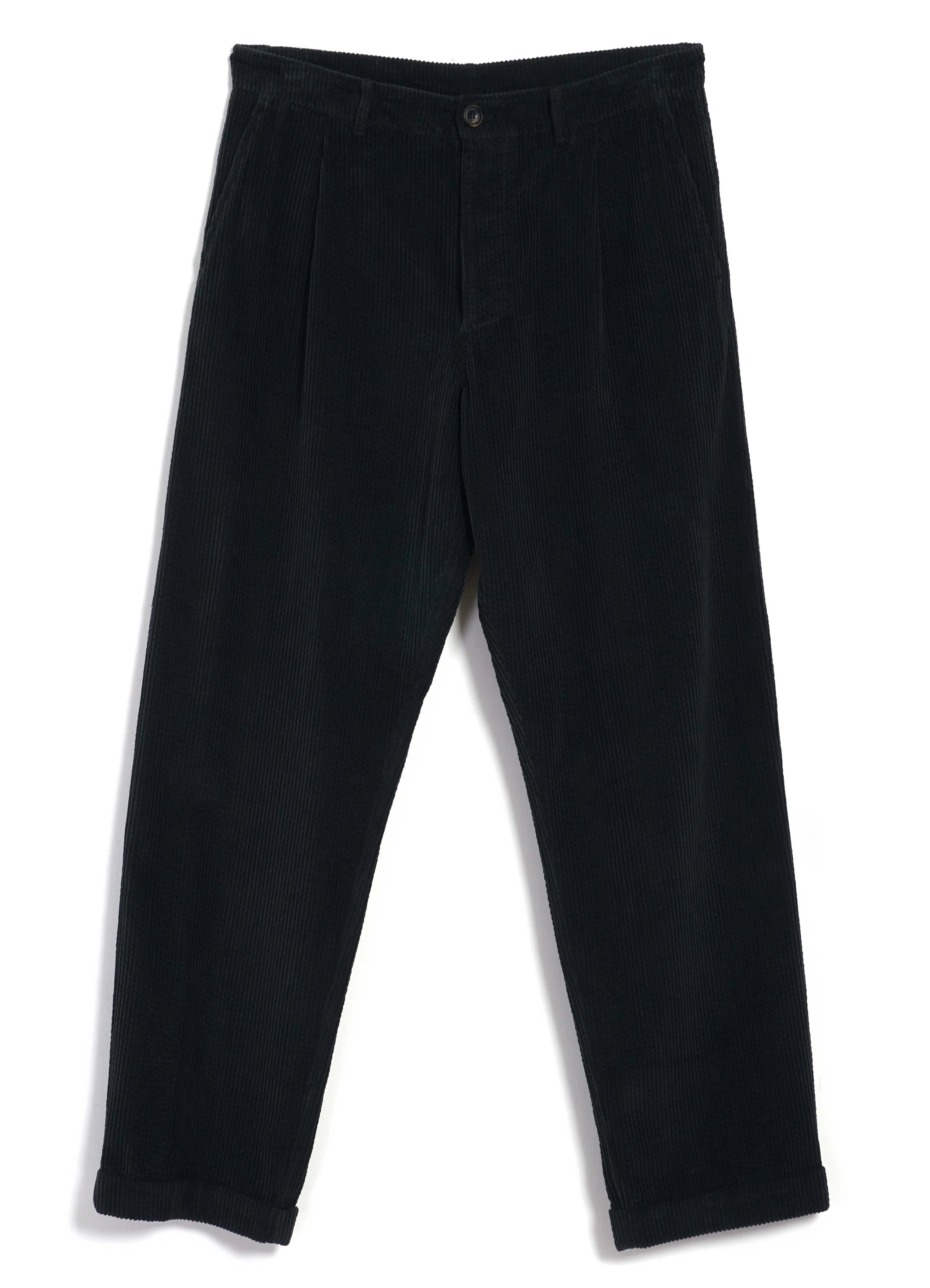 HANSEN - SUNE Elephant Cord Pleated Wide Cut Trousers | Dusty Black - Tempo