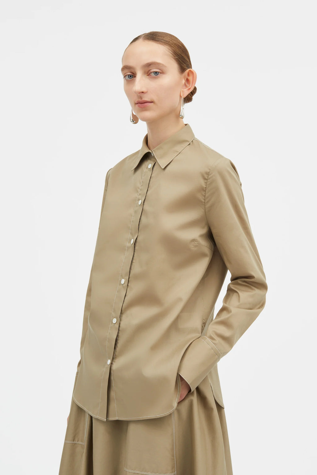 MKDT STUDIO - Sadja Sheer Cotton Shirt in Khaki - Tempo