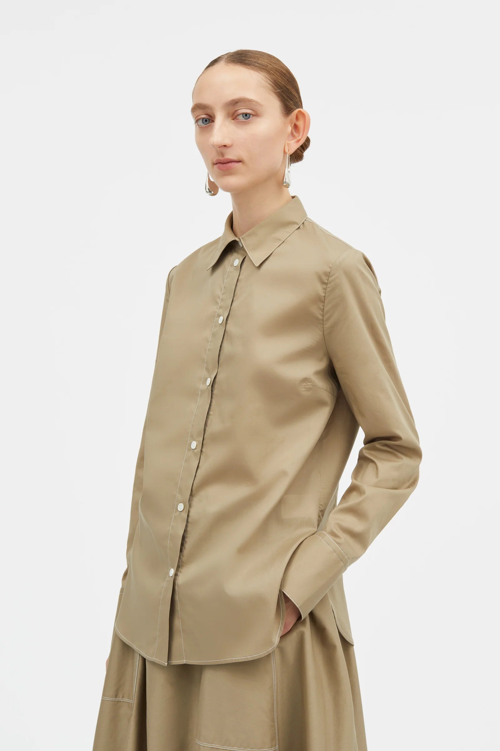 MKDT STUDIO - Sadja Sheer Cotton Shirt in Khaki - Tempo