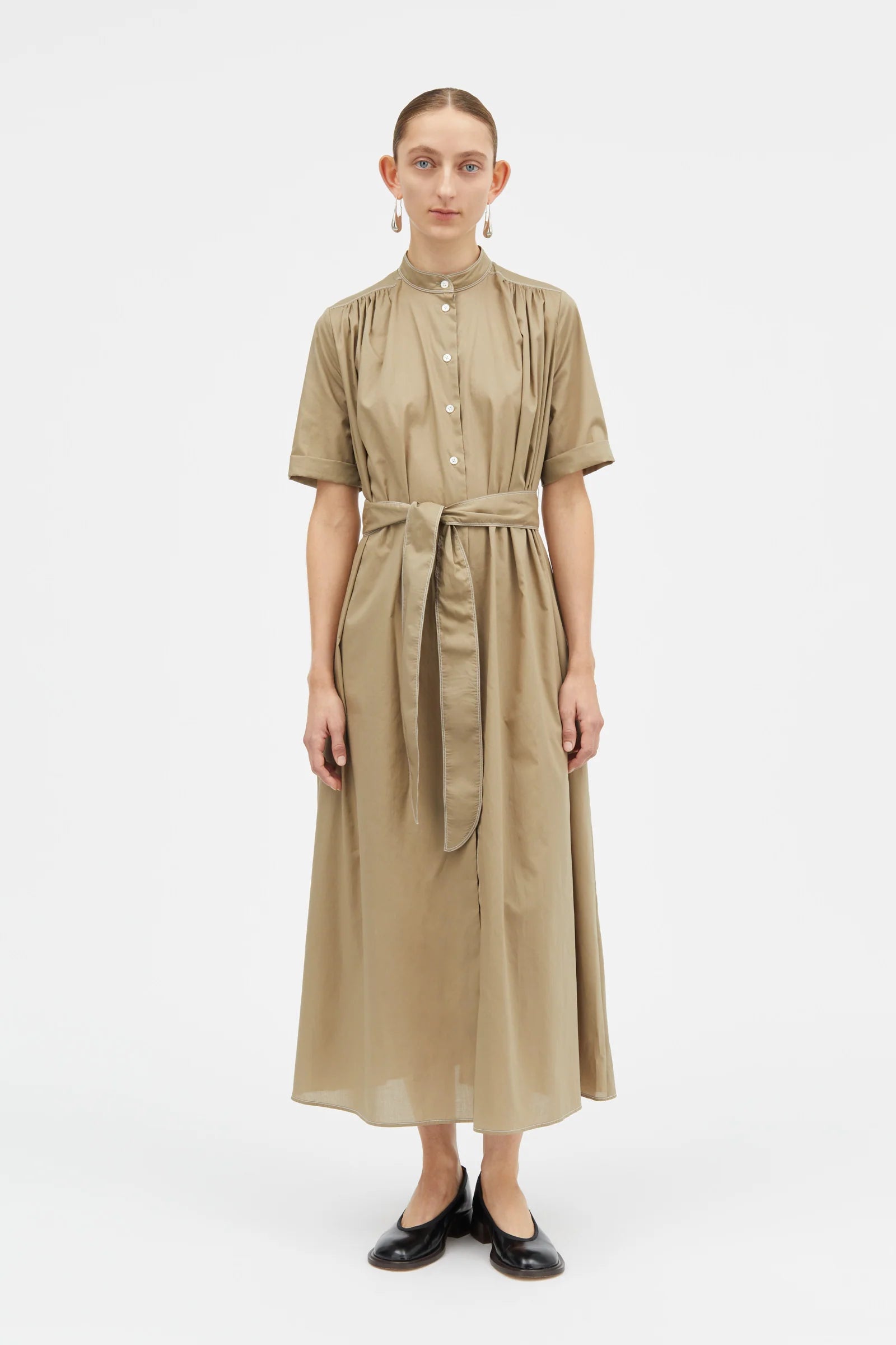 MKDT STUDIO - Damy Sheer Cotton Dress in Khaki - Tempo